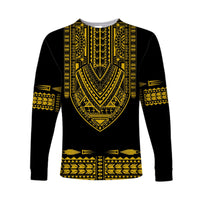 Custom Personalised Polynesian Long Sleeve Shirt Dashiki With Polynesian Tattoo Royal Golden Version - Wonder Print Shop