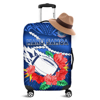Samoa Rugby Luggage Cover Manu Samoa Polynesian Hibiscus Blue Style Ver.02 - Wonder Print Shop