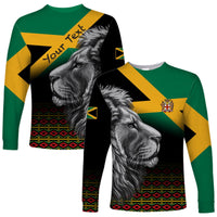 (Custom Personalised) Jamaica Lion Long Sleeve Shirt Jamaican Pattern Version Black LT13 - Wonder Print Shop