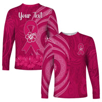 Custom Personalised Breast Cancer Awareness Long Sleeve Shirt Hibiscus Polynesian No One Fights Alone LT13 - Wonder Print Shop