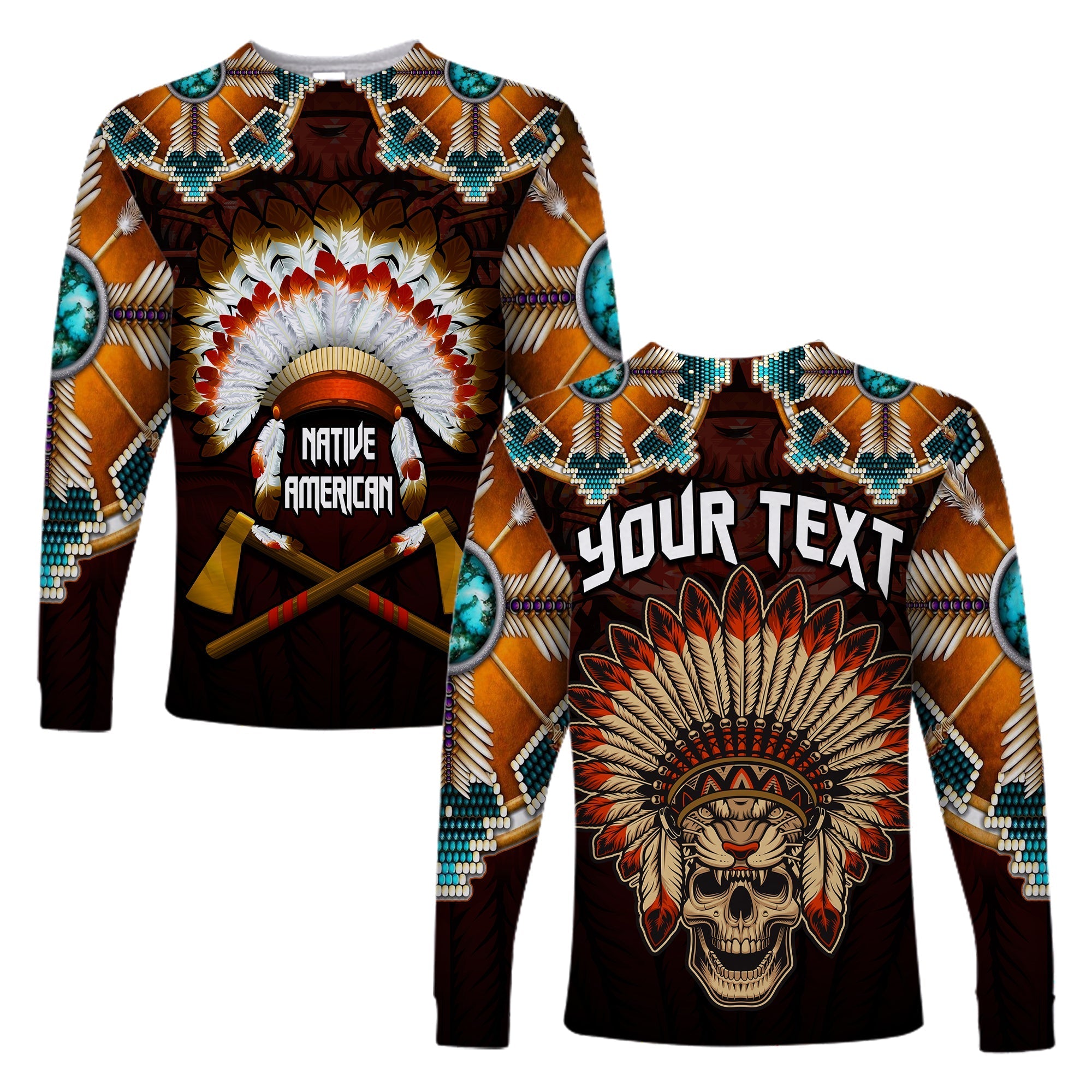 custom-personalised-the-first-americans-long-sleeve-shirt-indian-headdress-with-skull