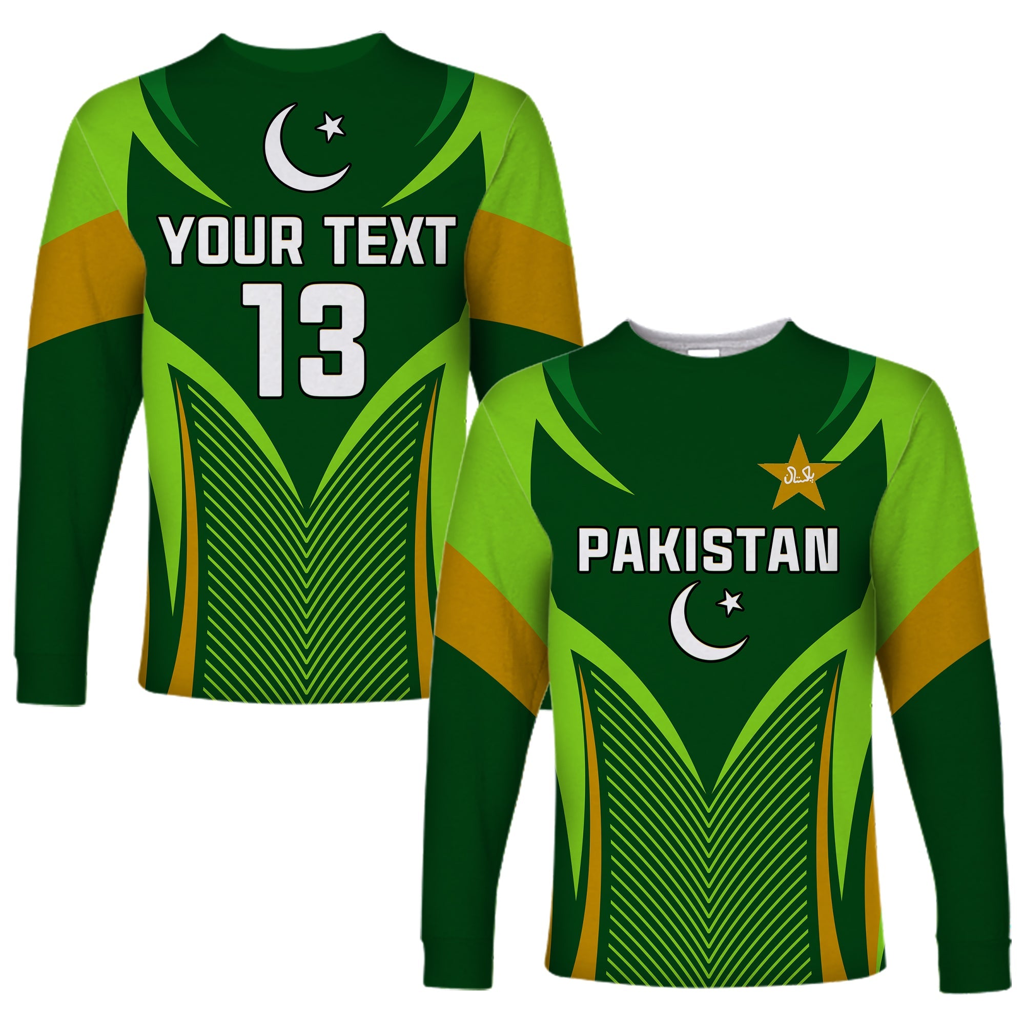custom-text-and-number-pakistan-cricket-long-sleeve-shirt-green-shaheens-champion
