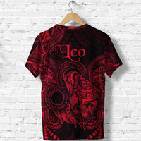 Red and black Leo zodiac T-shirt, back view with lion graphic and 'Leo' text