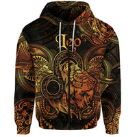 Custom Leo Zodiac Polynesian Zip Hoodie Unique Style Gold LT8 - Wonder Print Shop