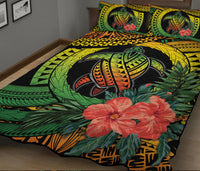 Polynesian Turtle Quilt Bed Set Circle Turtle Hibiscus Reggae - Wonder Print Shop
