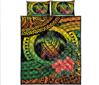 Polynesian Turtle Quilt Bed Set Circle Turtle Hibiscus Reggae - Wonder Print Shop