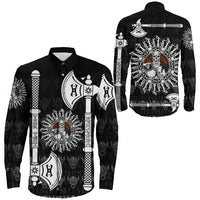 (Custom) Viking - Long Sleeve Button Shirt Skull Warrior Dead Hero with Hammer RLT12 - Wonder Print Shop