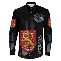 (Custom) Viking - Finland Flag and Map Long Sleeve Button Shirt style Viking Geri and Freki RLT12 - Wonder Print Shop