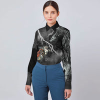 (Custom) Wonder Print Shop - Ragnarok Long Sleeve Button Shirt Odin fight Fenrir on thunder background RLT12 - Wonder Print Shop