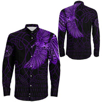 Viking Clothing Viking Odins Raven Tattoo Purple Version Long Sleeve Button Shirt RLT12 - Wonder Print Shop