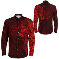Viking Clothing Vegvisir With Raven Viking Compass Long Sleeve Button Shirt Red Version A7 RLT12 - Wonder Print Shop