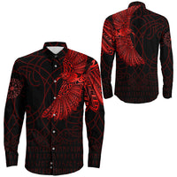 Viking Clothing Viking Odins Raven Tattoo Red Version Long Sleeve Button Shirt RLT12 - Wonder Print Shop