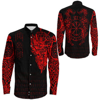 Viking Clothing Viking Compass Vegvisir Tattoo Red Version Long Sleeve Button Shirt RLT12 - Wonder Print Shop