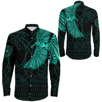 Viking Clothing Viking Odins Raven Tattoo Cyan Version Long Sleeve Button Shirt RLT12 - Wonder Print Shop