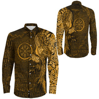 Viking Clothing Vegvisir With Raven Viking Compass Gold Version Long Sleeve Button Shirt RLT12 - Wonder Print Shop
