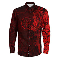 Viking Clothing Vegvisir With Raven Viking Compass Long Sleeve Button Shirt Red Version A7 RLT12 - Wonder Print Shop