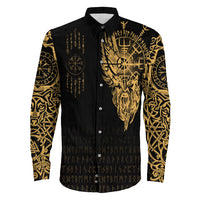 Viking Clothing Viking Compass Vegvisir Tattoo Gold Version Long Sleeve Button Shirt RLT12 - Wonder Print Shop