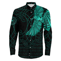 Viking Clothing Viking Odins Raven Tattoo Cyan Version Long Sleeve Button Shirt RLT12 - Wonder Print Shop