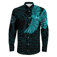 Viking Clothing Viking Odin's Celtic Ravens Cyan Version Long Sleeve Button Shirt RLT12 - Wonder Print Shop