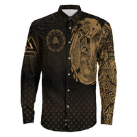 Viking Clothing Viking Odin Raven Tattoo Style Gold Version Long Sleeve Button Shirt RLT12 - Wonder Print Shop