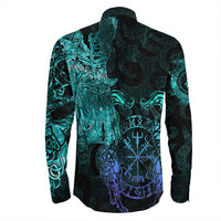 Viking Clothing Viking Odin Tattoo Cyan Version Long Sleeve Button Shirt RLT12 - Wonder Print Shop