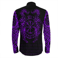 Viking Clothing Viking Compass Vegvisir Tattoo Purple Version Long Sleeve Button Shirt RLT12 - Wonder Print Shop