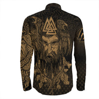Viking Clothing Viking Odin Raven Tattoo Style Gold Version Long Sleeve Button Shirt RLT12 - Wonder Print Shop