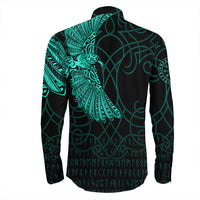 Viking Clothing Viking Odins Raven Tattoo Cyan Version Long Sleeve Button Shirt RLT12 - Wonder Print Shop