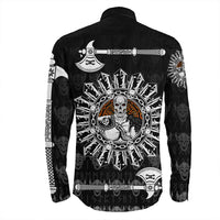 (Custom) Viking - Long Sleeve Button Shirt Skull Warrior Dead Hero with Hammer RLT12 - Wonder Print Shop