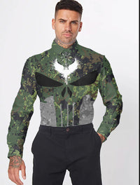 Viking Viking Skull Punisher Style Camo Long Sleeve Button Shirt RLT12 - Wonder Print Shop