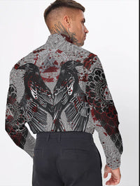 Viking Raven With Valknut Long Sleeve Button Shirt Style Blood RLT12 - Wonder Print Shop