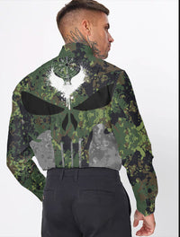 Viking Viking Skull Punisher Style Camo Long Sleeve Button Shirt RLT12 - Wonder Print Shop