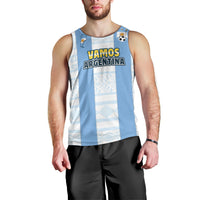Camiseta sin mangas Argentina 2022 azul y blanca con emblema AFA y "VAMOS"
