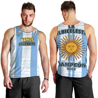 Camiseta sin mangas Argentina 2022 de espalda: "ALBICELSTE" y "CAMPEÓN 2022"