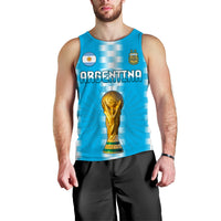 Blue men’s football tank top with Argentina graphic and golden trophy print