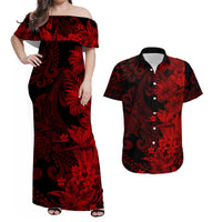 Hawaii Flowers Mix Tribal Pattern Matching Hawaiian Shirt And Dress Red LT6 - Wonder Print Shop