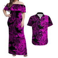 Hawaii Flowers Mix Tribal Pattern Matching Hawaiian Shirt And Dress Purple LT6 - Wonder Print Shop