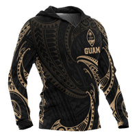 Guam Polynesian Hoodie Gold Tribal Wave - Wonder Print Shop