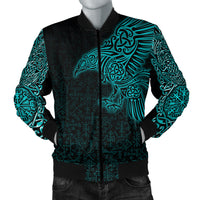 Viking Bomber Jacket Raven Mjolnir Yggdrasil Cyan RLT12 - Wonder Print Shop