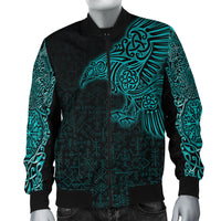 Viking Bomber Jacket Raven Mjolnir Yggdrasil Cyan RLT12 - Wonder Print Shop
