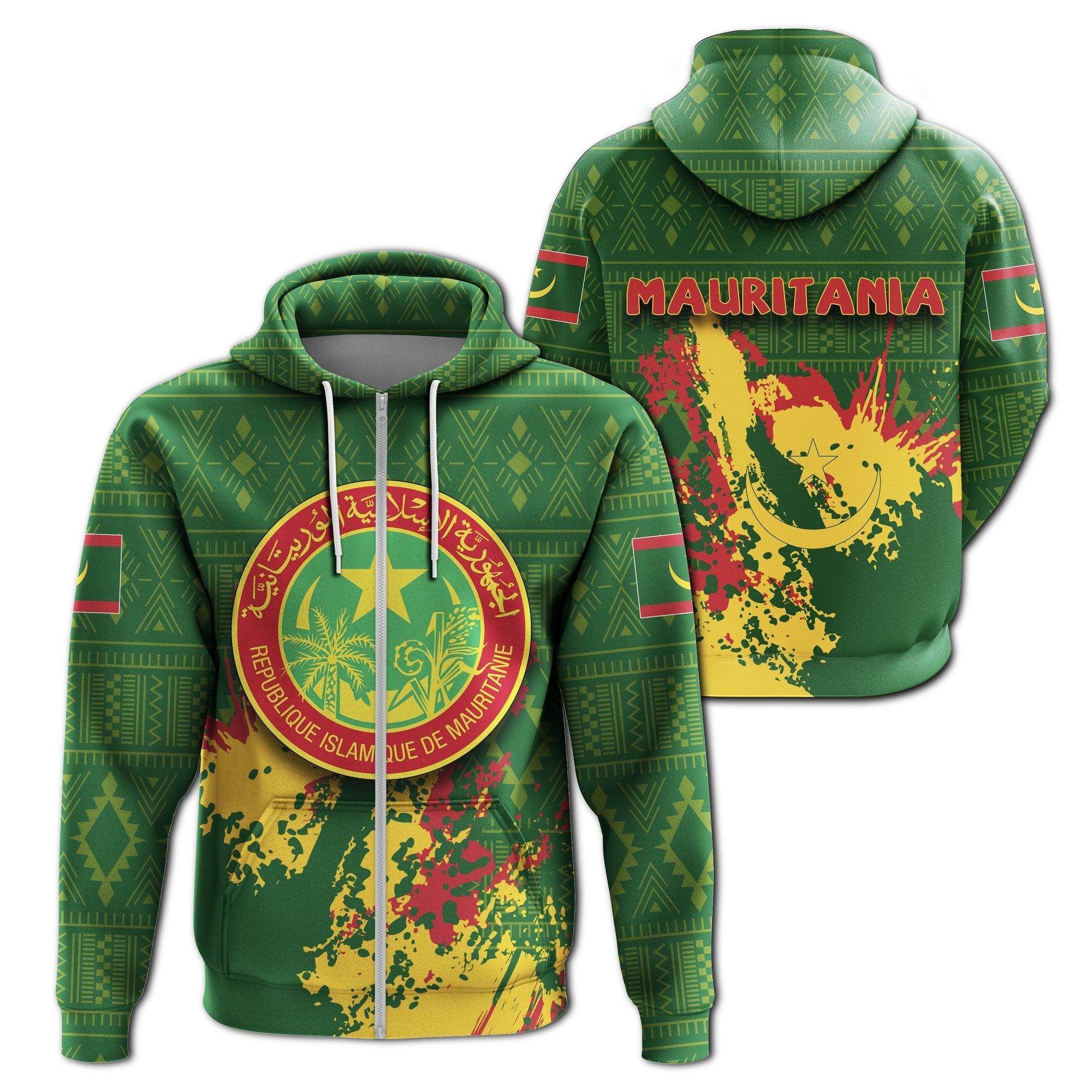 african-hoodie-mauritania-coat-of-arms-zipper-hoodie-spaint-style