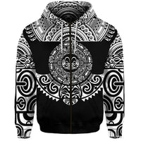 Custom Marquesas Islands Zip Hoodie Marquesan Tattoo Simplified Version Black LT8 - Wonder Print Shop
