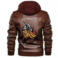 Viking Mascot Profile With Horned Helmet Leather Jacket RLT12 - Wonder Print Shop