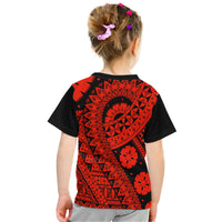 Children's red and black graphic t-shirt back with swirl floral geometric print