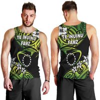 Men’s rugby tank top: black with green/yellow tribal graphic, bold front lettering