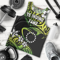 Flat-lay rugby tank top: black tank with green/yellow geometric and floral graphic
