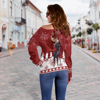 Canada Moose With Winter Birds Christmas Off Shoulder Sweater - Wonder Print Shop