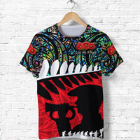 Custom ANZAC New Zealand T Shirt Remembrance Soldier Paua Shell LT8 - Wonder Print Shop