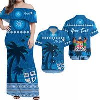 Personalised Bula Fiji Day Matching Hawaiian Shirt And Dress Fijian Tapa with Palm Tree 52nd Anniversary LT13 - Wonder Print Shop