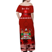 Personalised Bula Fiji Matching Hawaiian Shirt And Dress Fijian Tapa with Palm Tree Red LT13 - Wonder Print Shop